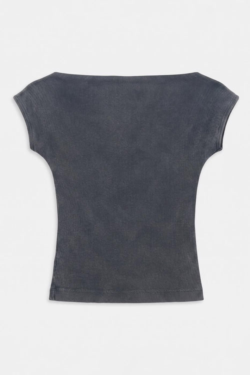 Piece Dyed Carmen Collar Ribbed Top Anthracite