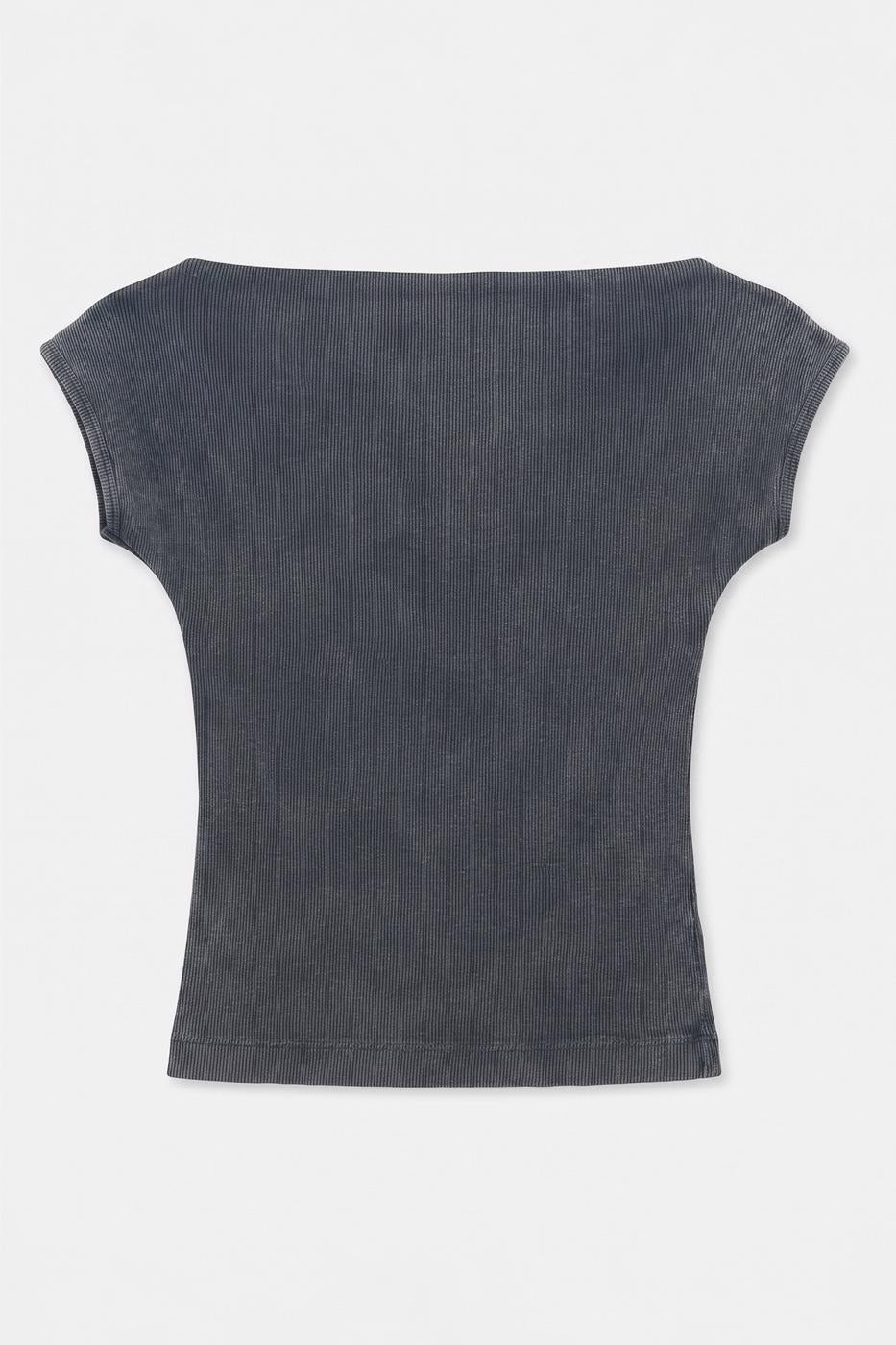 Piece Dyed Carmen Collar Ribbed Top Anthracite