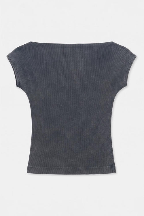 Piece Dyed Carmen Collar Ribbed Top Anthracite