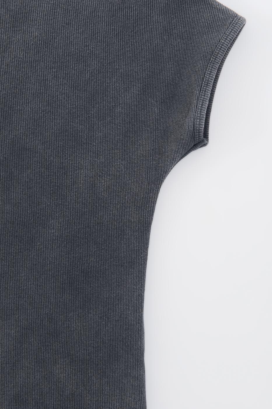 Piece Dyed Carmen Collar Ribbed Top Anthracite