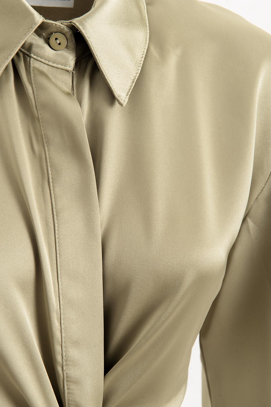 Piece Satin Midi Shirt Dress Olive