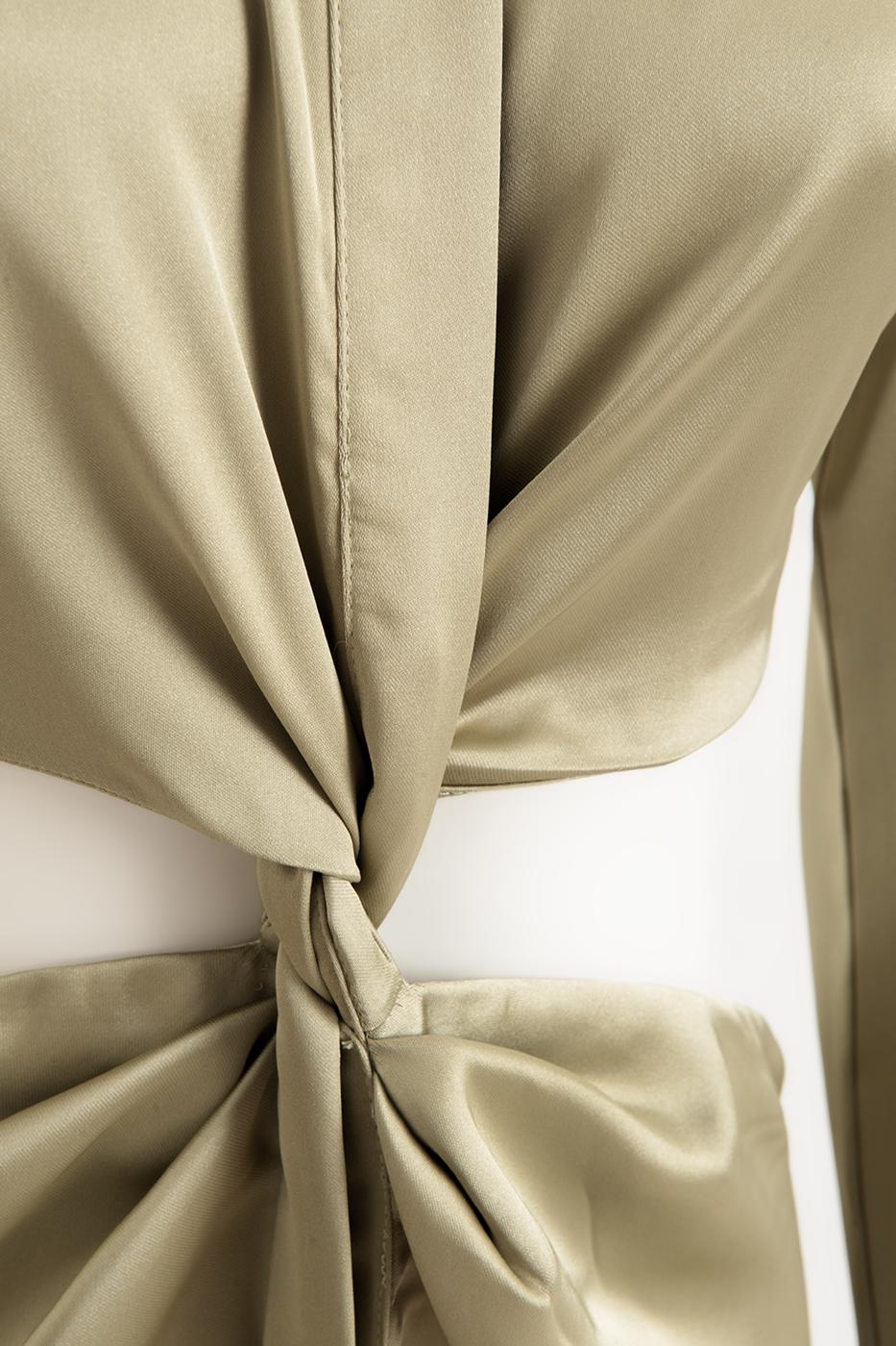 Piece Satin Midi Shirt Dress Olive