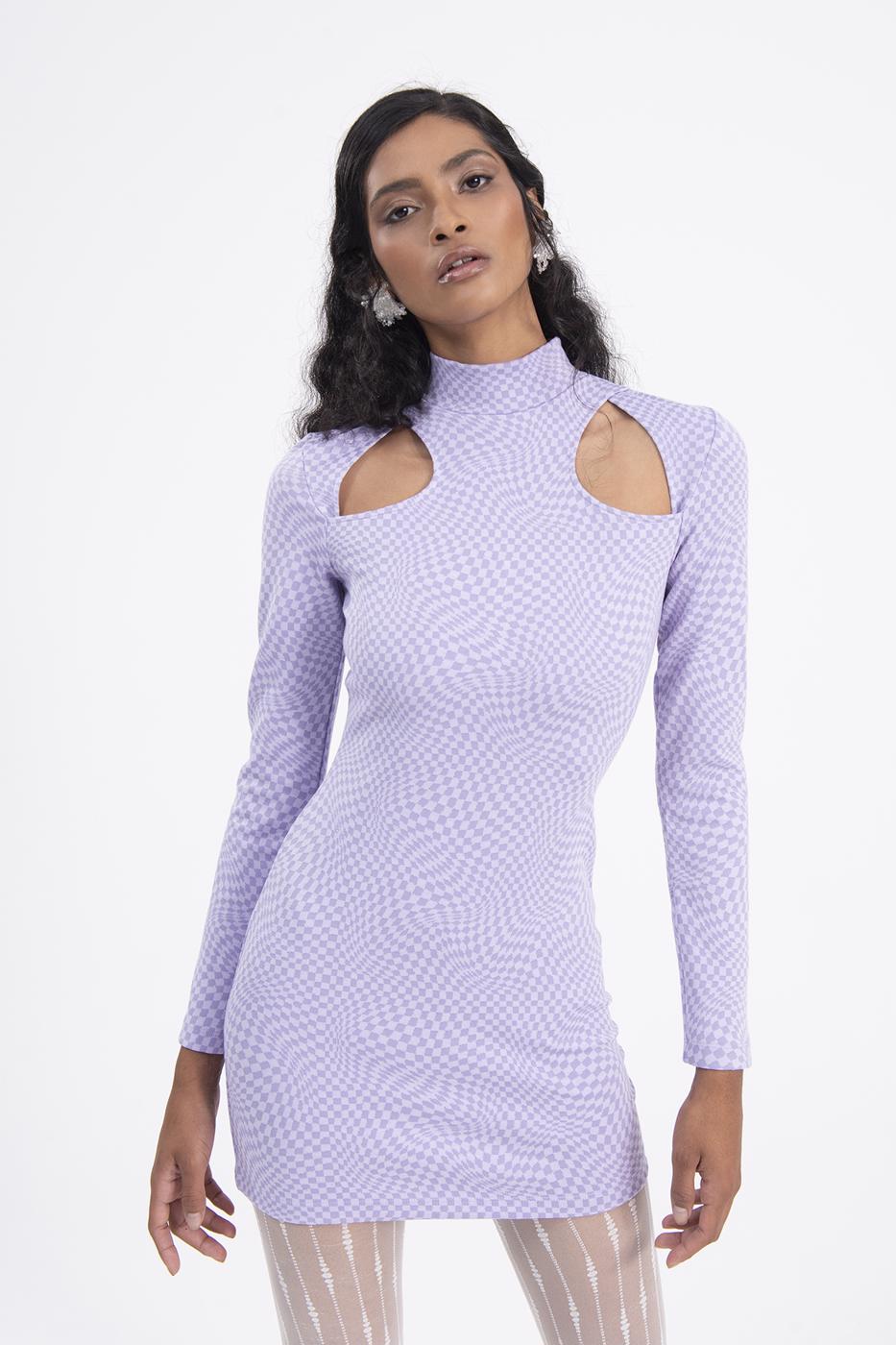 Cut out detailed high neck mini dress