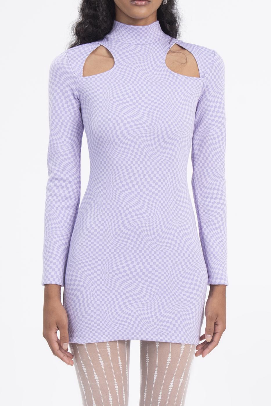 Cut out detailed high neck mini dress