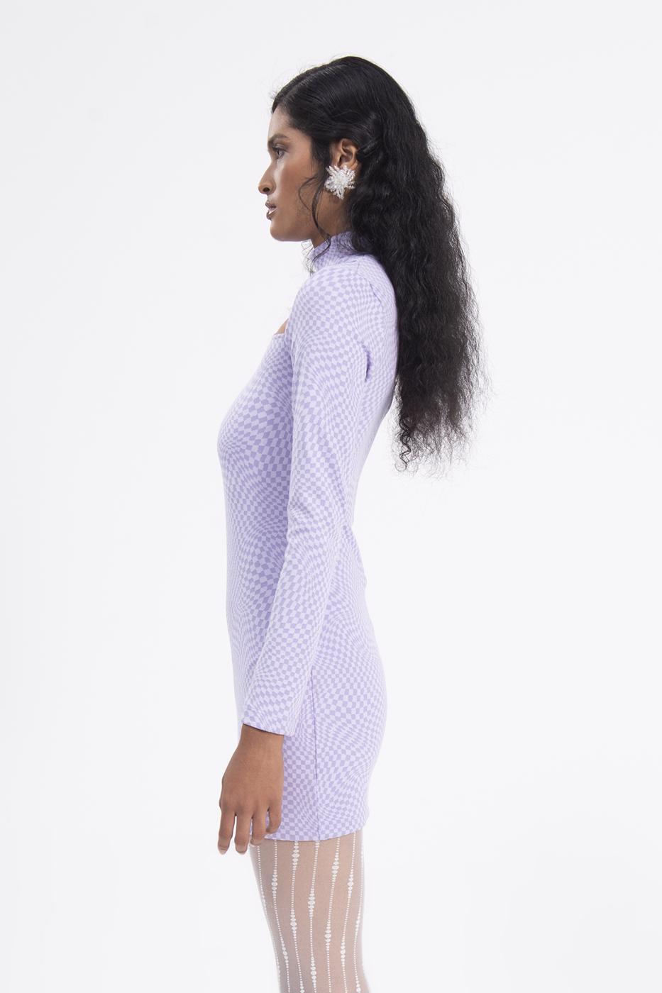 Cut out detailed high neck mini dress