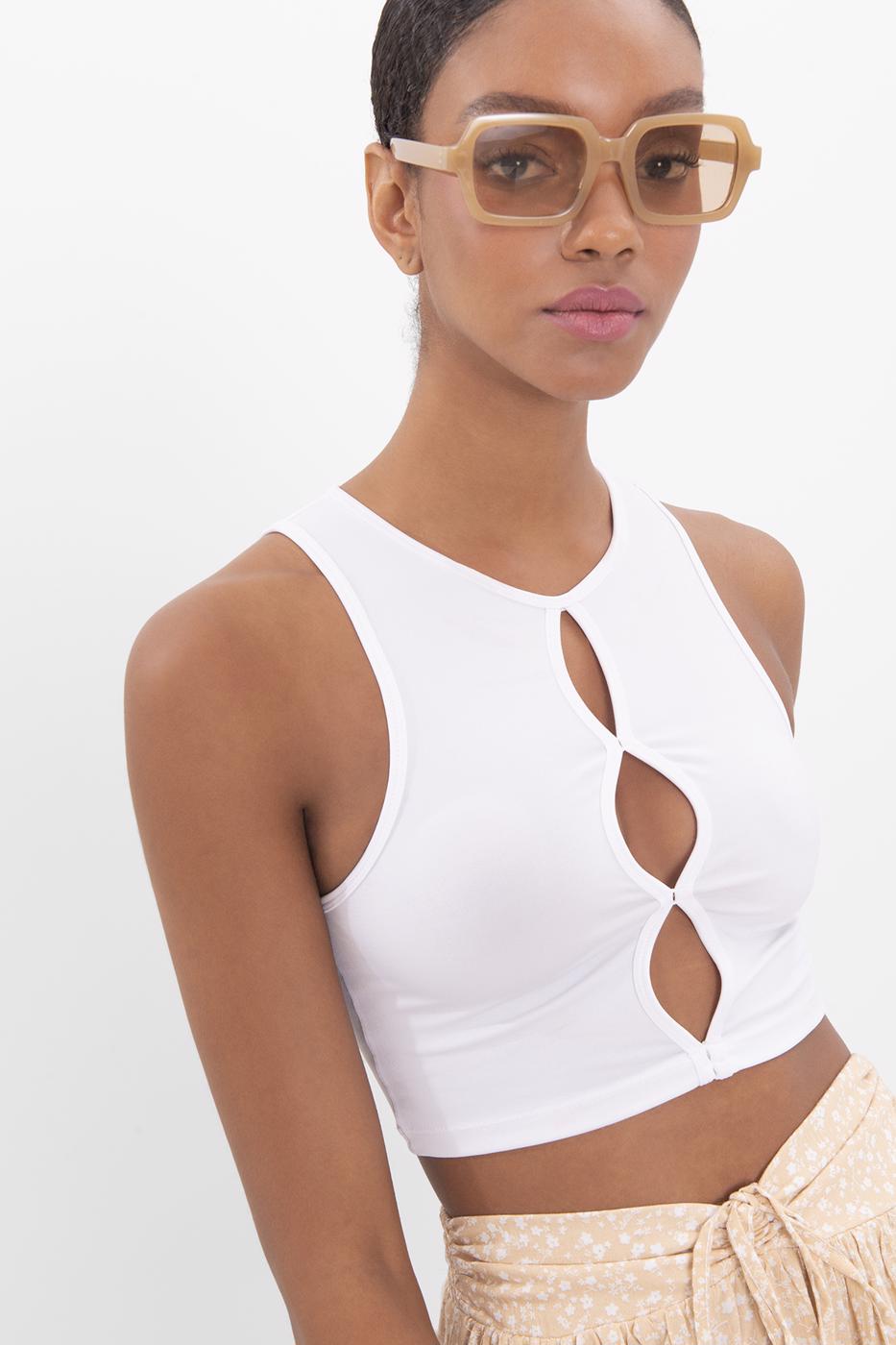 Cut out detailed sleeveless crop top White