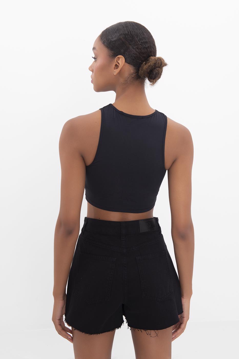 Cut out detailed sleeveless crop top Mat black