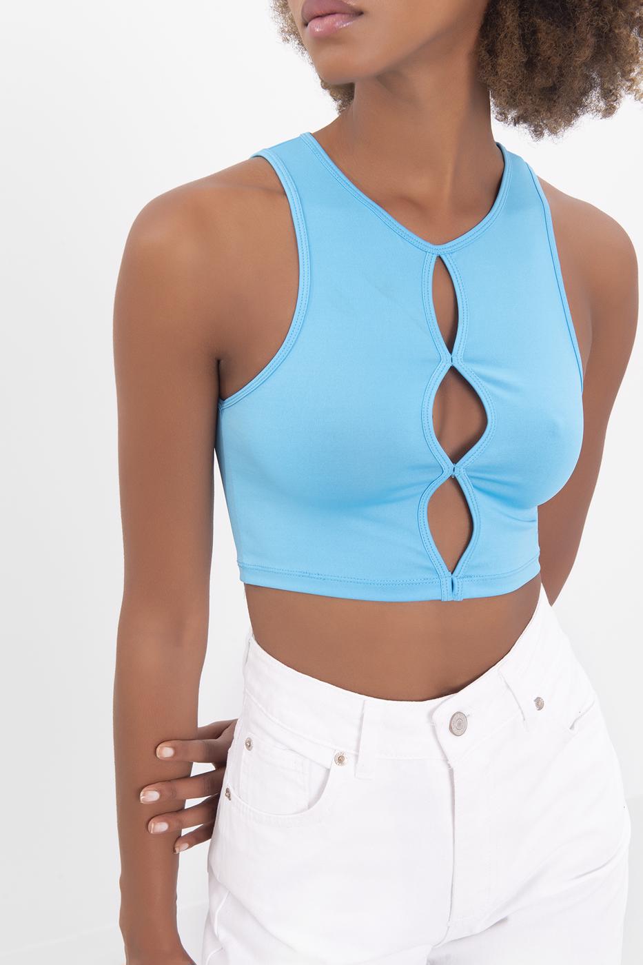 Cut out detailed sleeveless crop top Blue