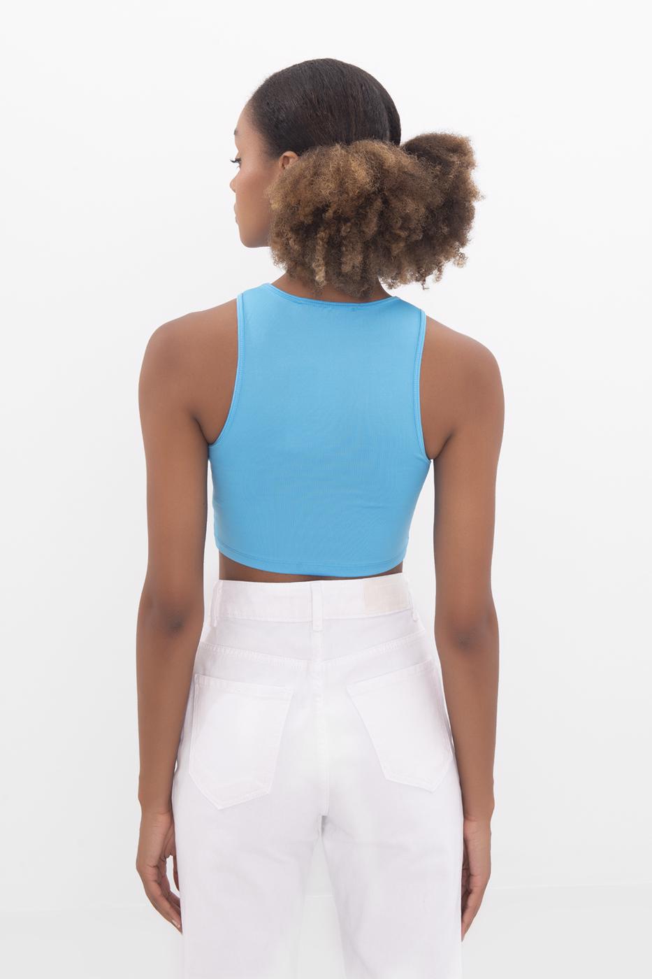 Cut out detailed sleeveless crop top Blue