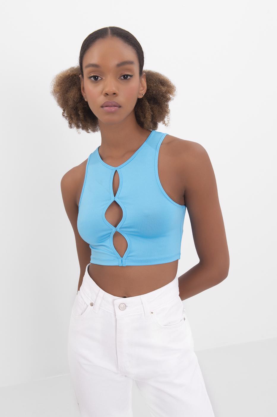 Cut out detailed sleeveless crop top Blue