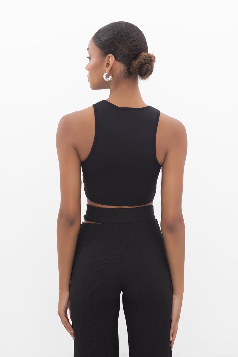 Cut out detailed sleeveless crop top Black