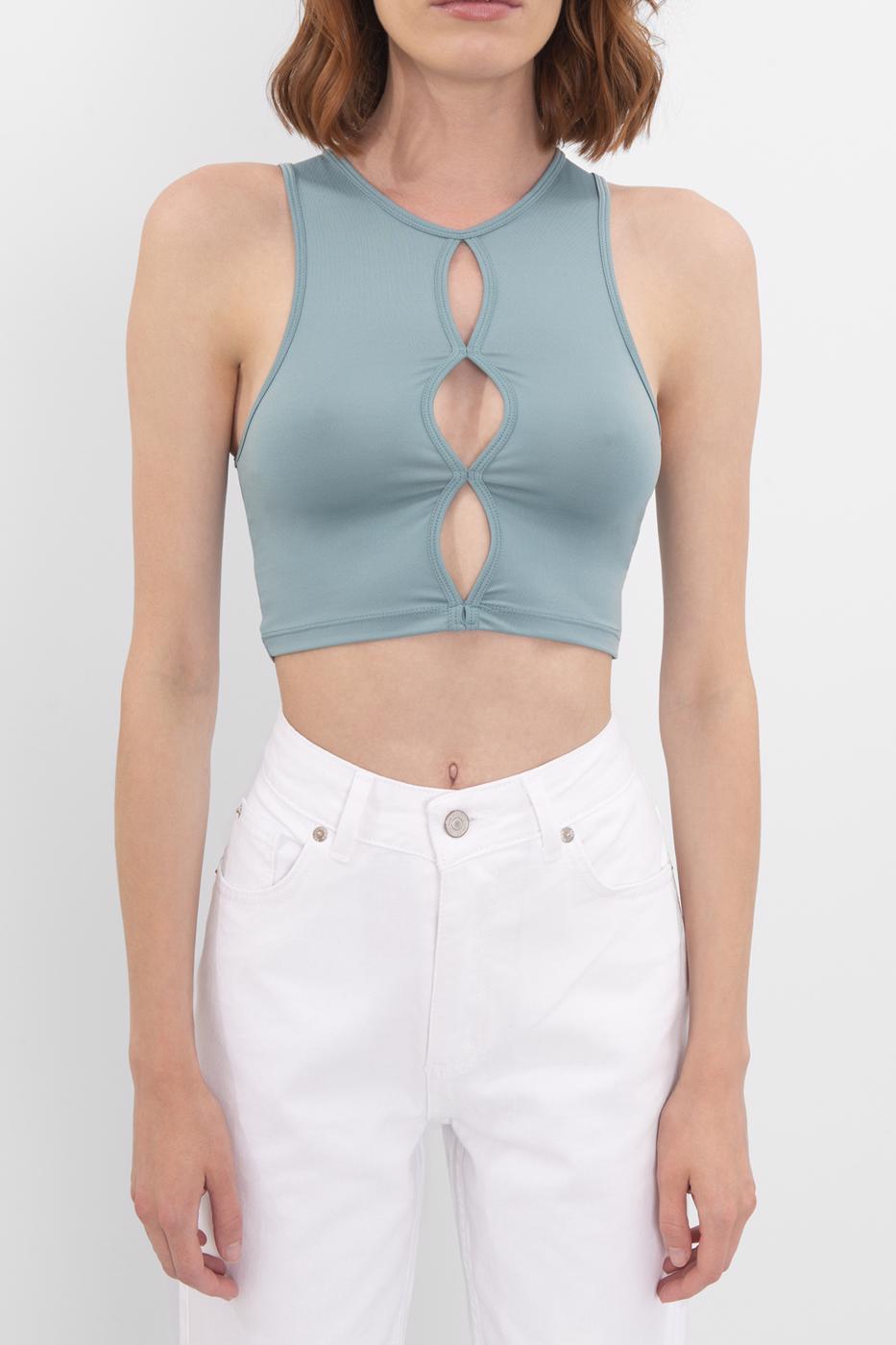 Cut out detailed sleeveless crop top Green