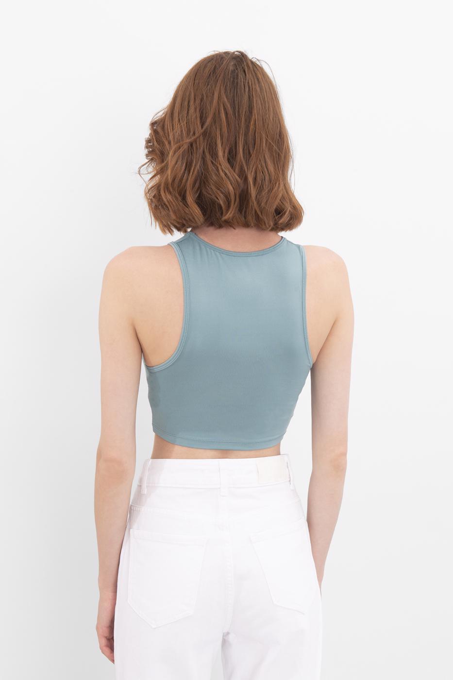 Cut out detailed sleeveless crop top Green