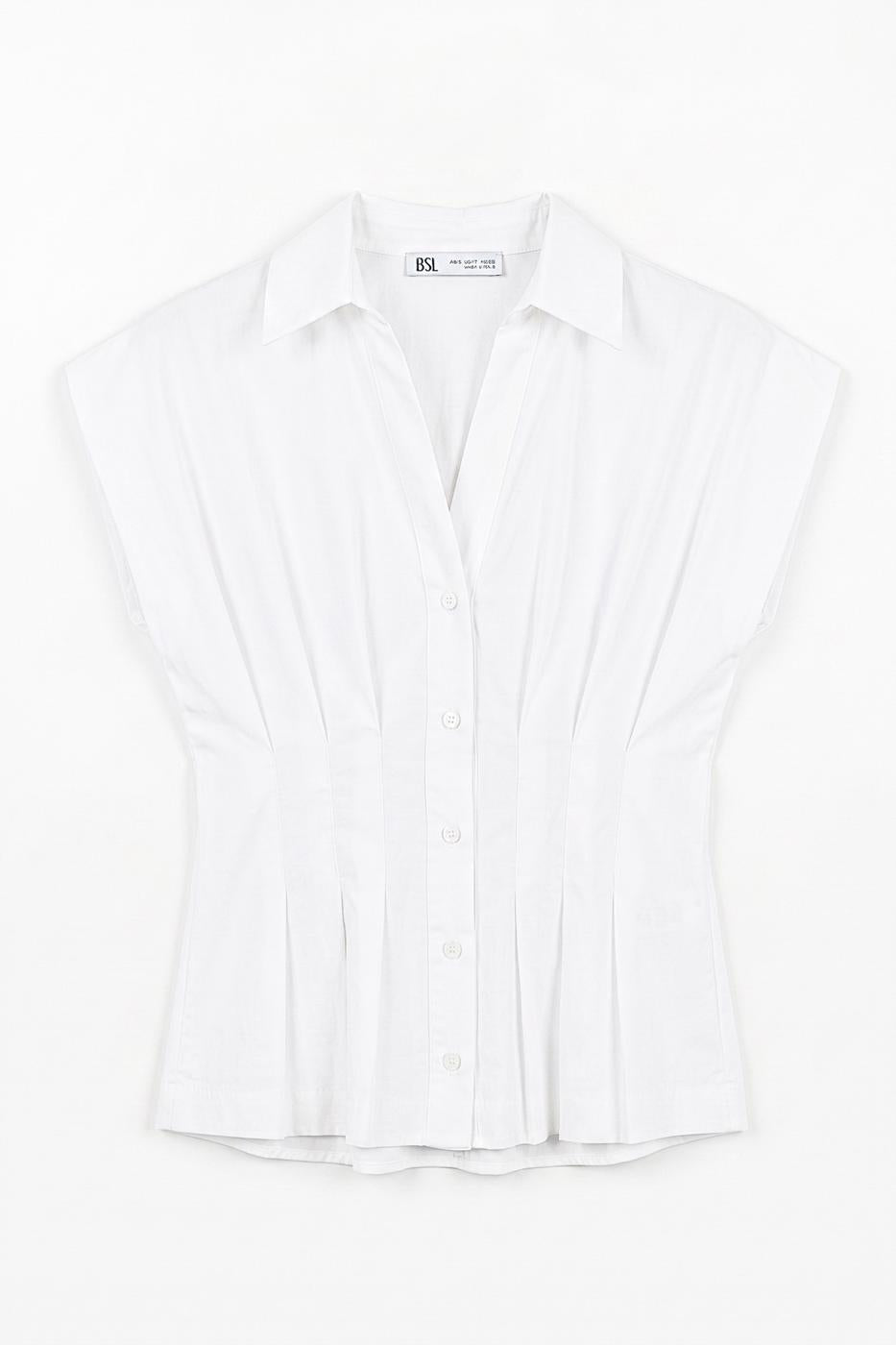Darted Waist-Fit Pleated Shirt White