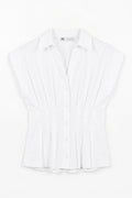 Darted Waist-Fit Pleated Shirt White