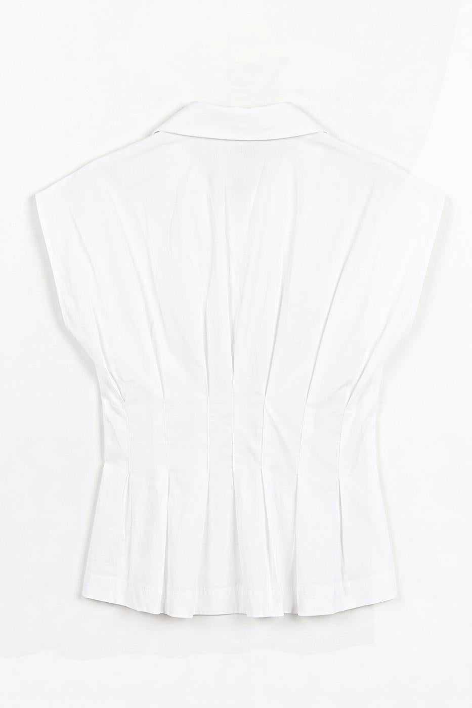 Darted Waist-Fit Pleated Shirt White