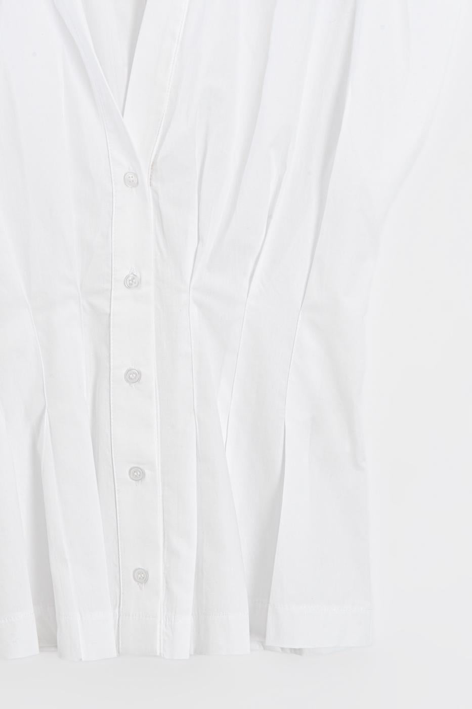 Darted Waist-Fit Pleated Shirt White