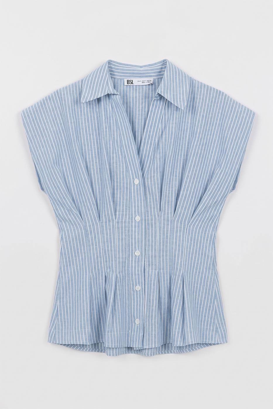 Darted Waist-Fit Pleated Shirt Blue