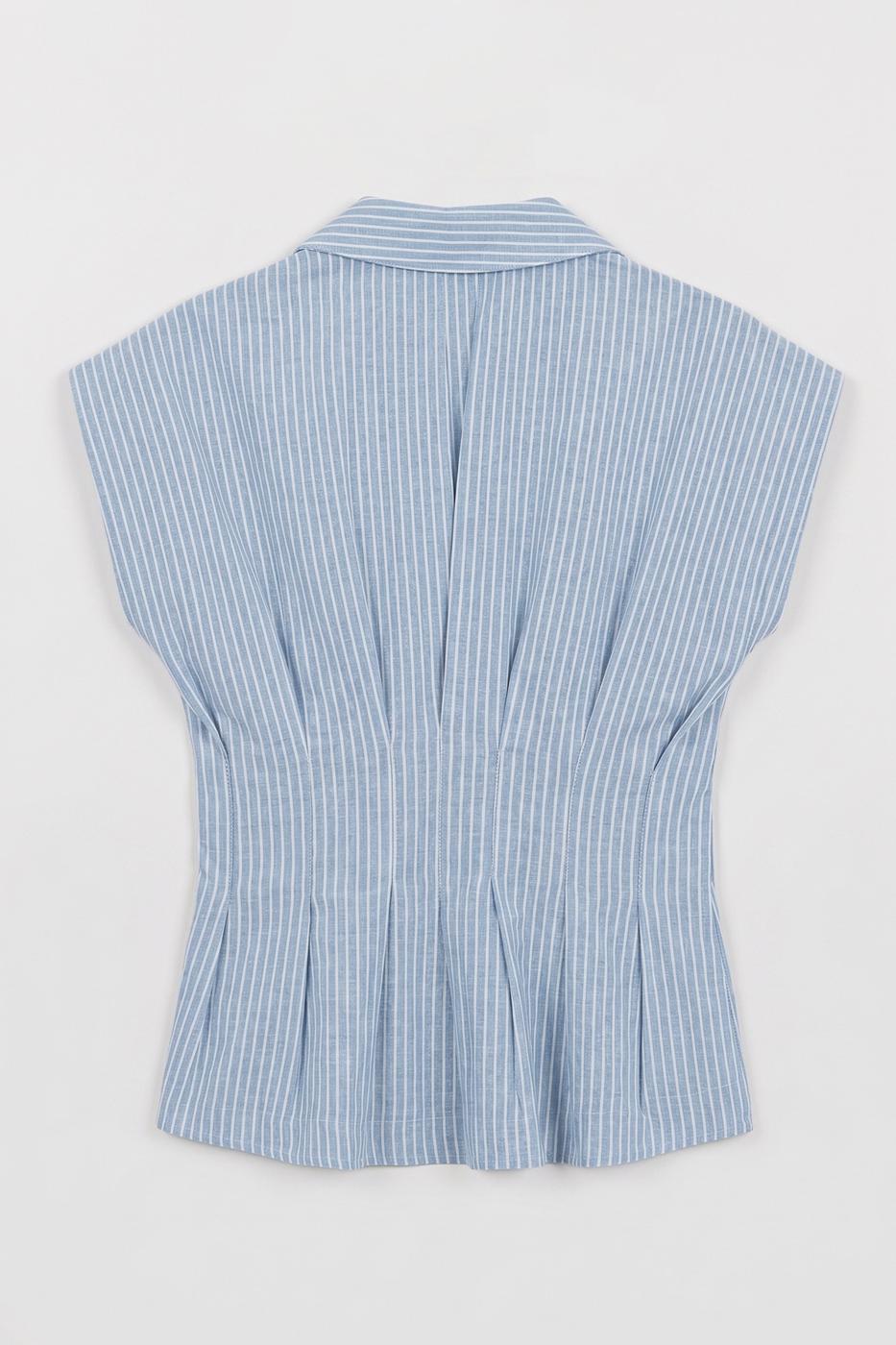 Darted Waist-Fit Pleated Shirt Blue
