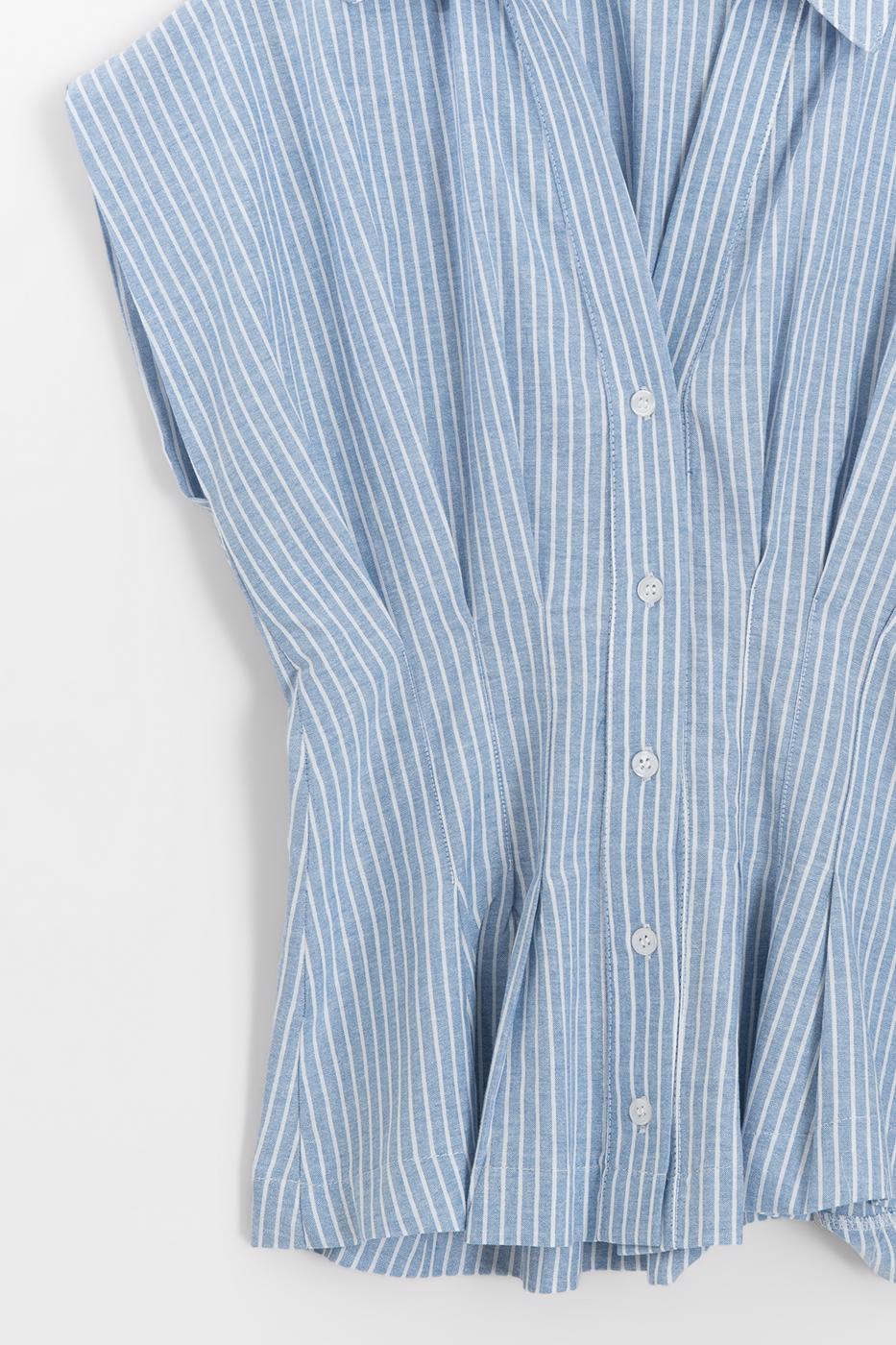 Darted Waist-Fit Pleated Shirt Blue