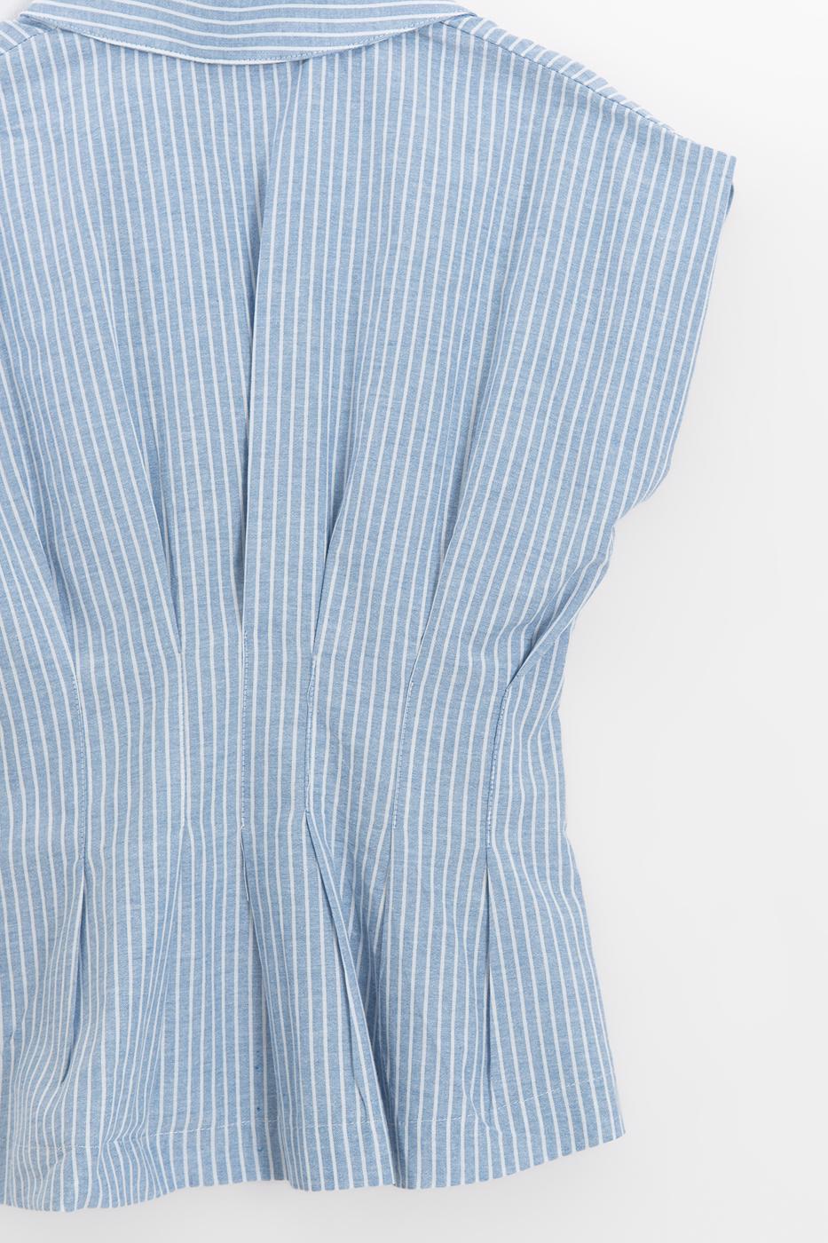 Darted Waist-Fit Pleated Shirt Blue