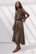 Pleated Midi Skirt Brown
