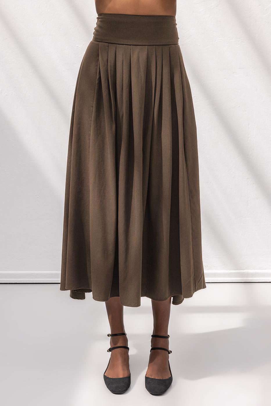 Pleated Midi Skirt Brown