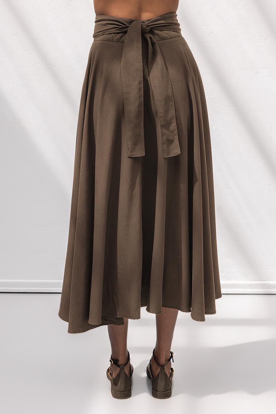 Pleated Midi Skirt Brown