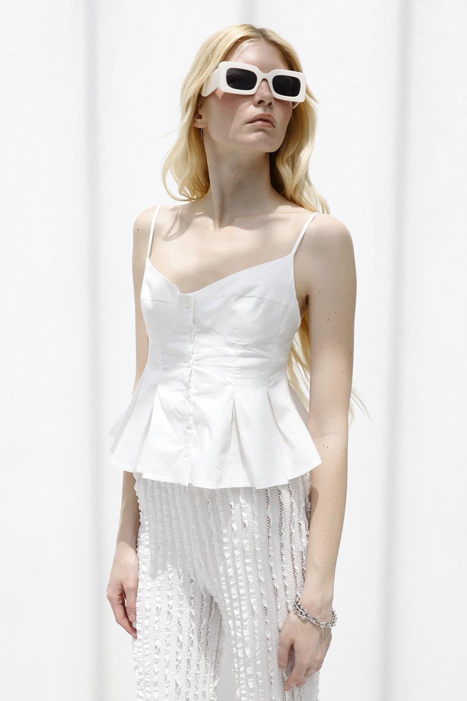 Pleated Strap Blouse White