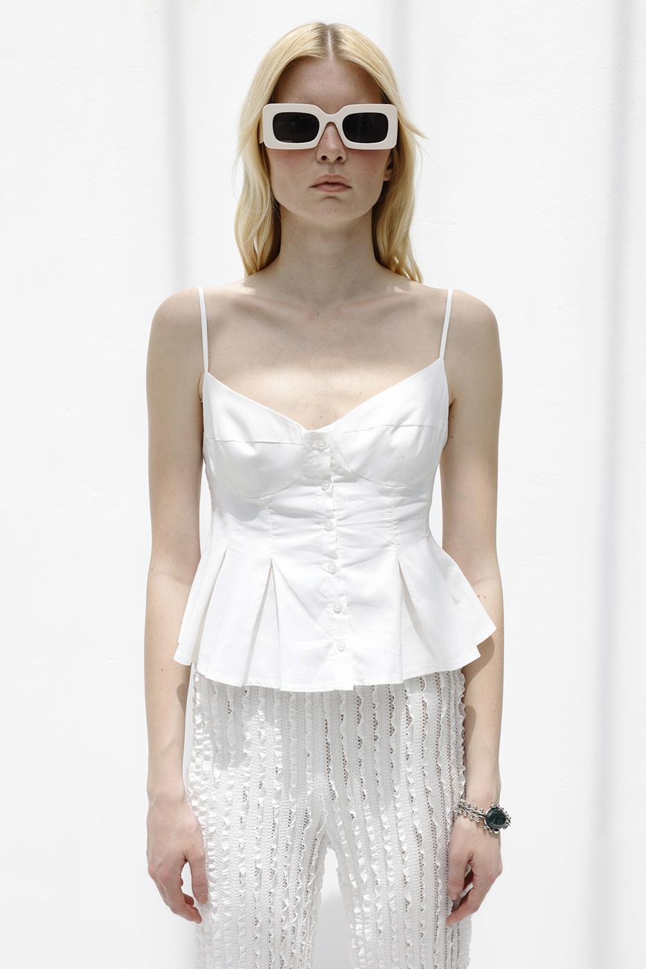 Pleated Strap Blouse White