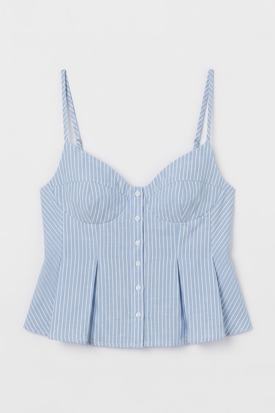 Pleated Strap Blouse Blue lıne