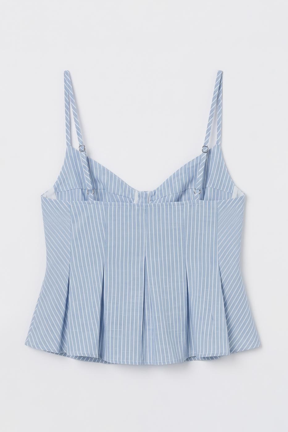 Pleated Strap Blouse Blue lıne