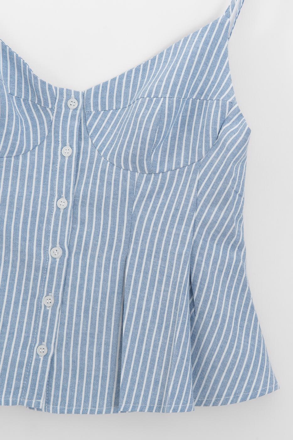Pleated Strap Blouse Blue lıne