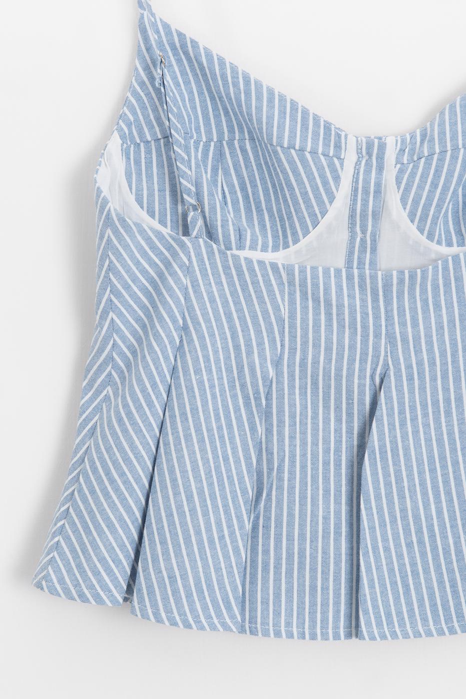Pleated Strap Blouse Blue lıne