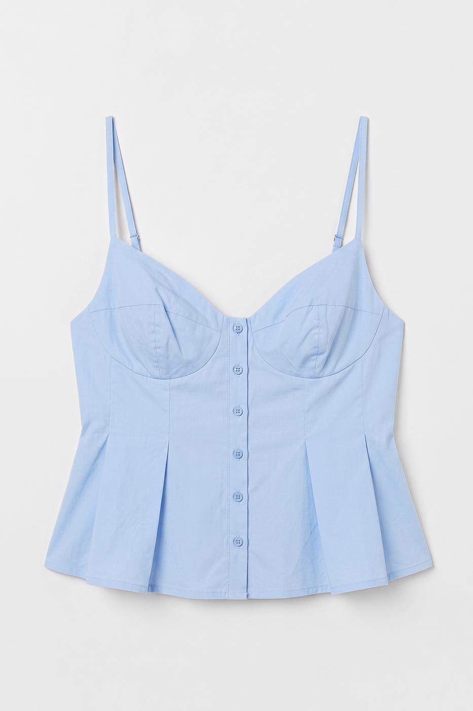 Pleated Strap Blouse Blue