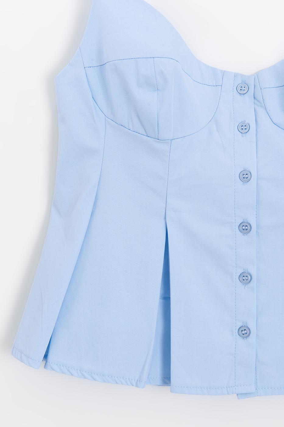Pleated Strap Blouse Blue