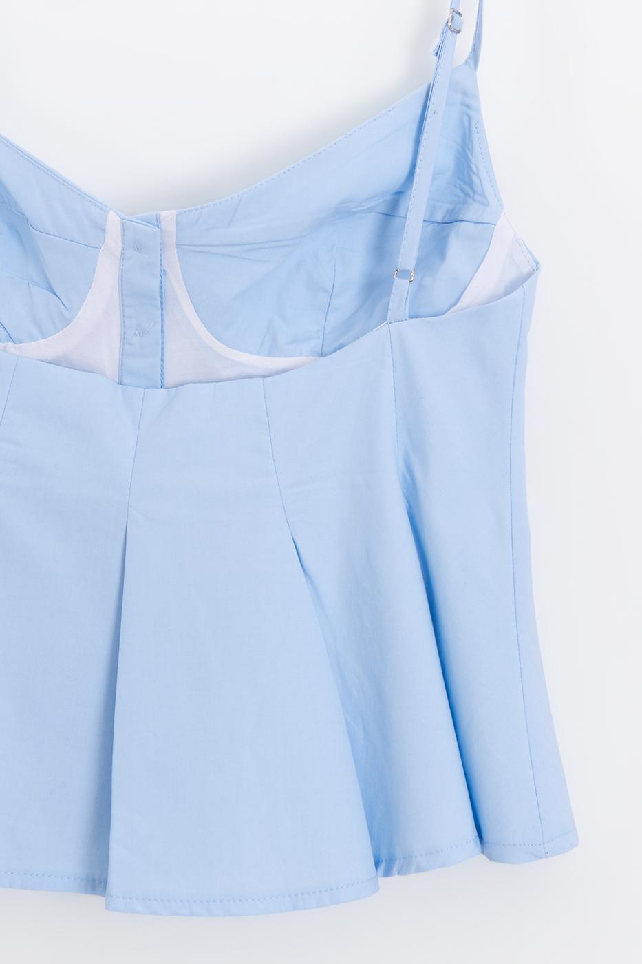 Pleated Strap Blouse Blue