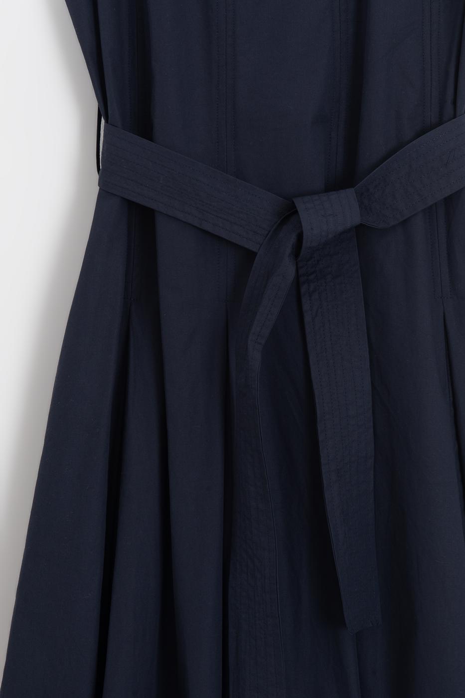 Pleated Cotton Midi Dress Navy