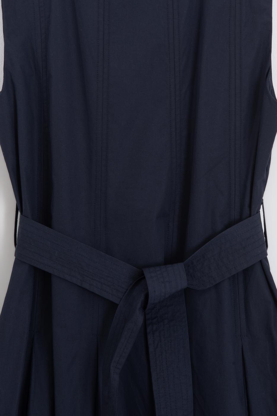 Pleated Cotton Midi Dress Navy