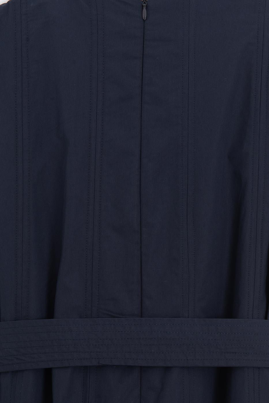 Pleated Cotton Midi Dress Navy