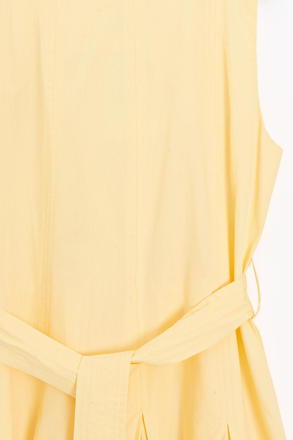 Pleated Cotton Midi Dress Yellow