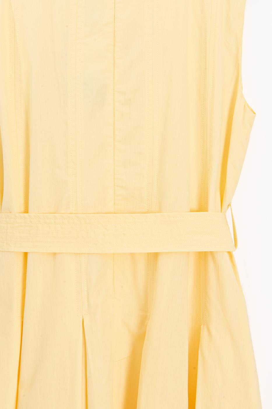Pleated Cotton Midi Dress Yellow