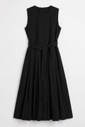 Pleated Cotton Midi Dress Black