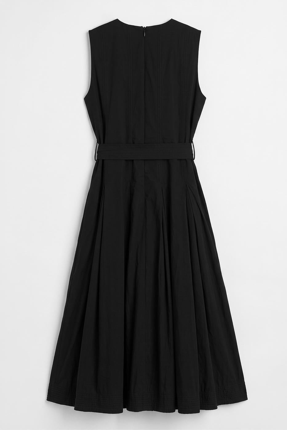 Pleated Cotton Midi Dress Black