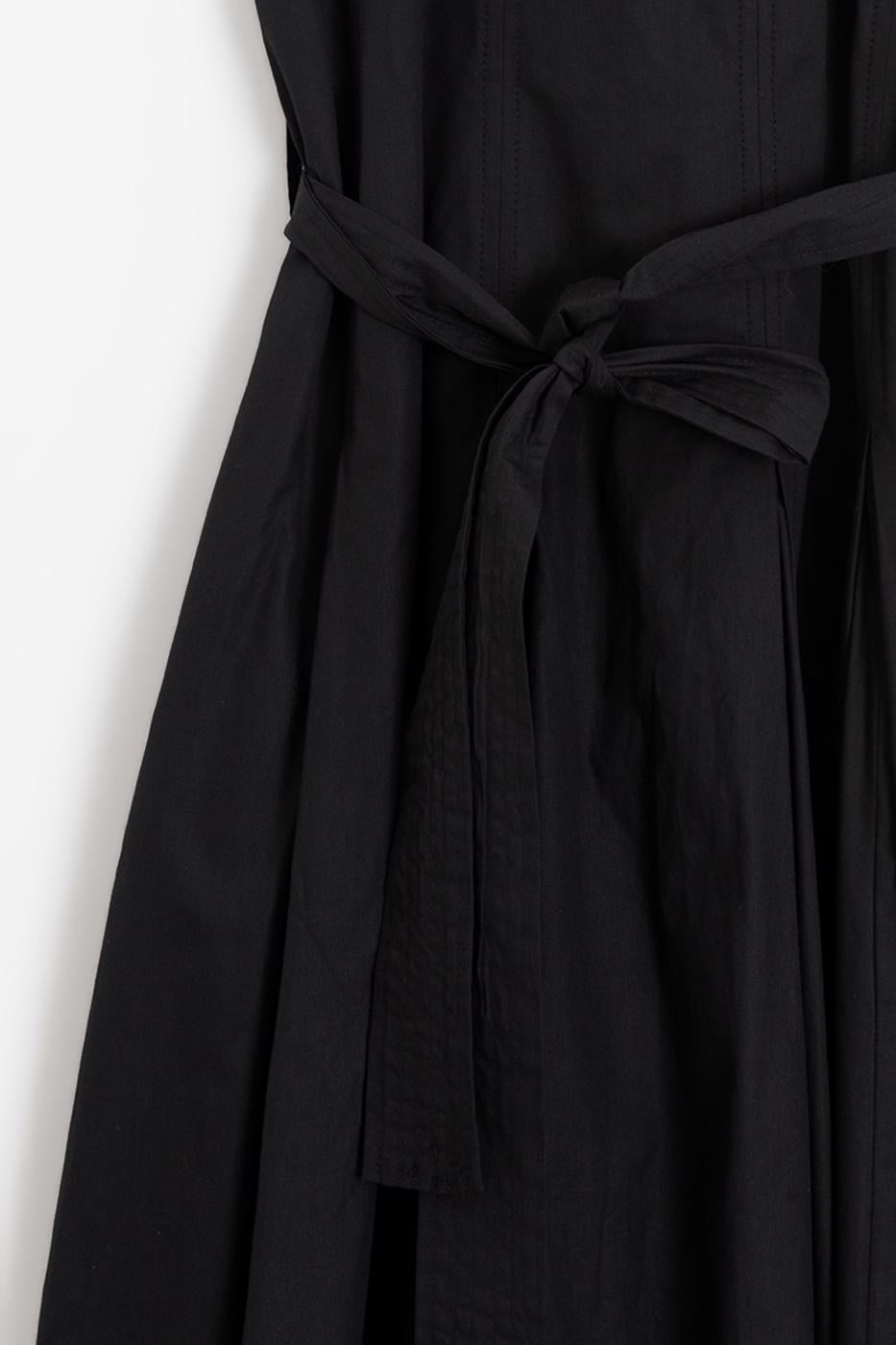 Pleated Cotton Midi Dress Black