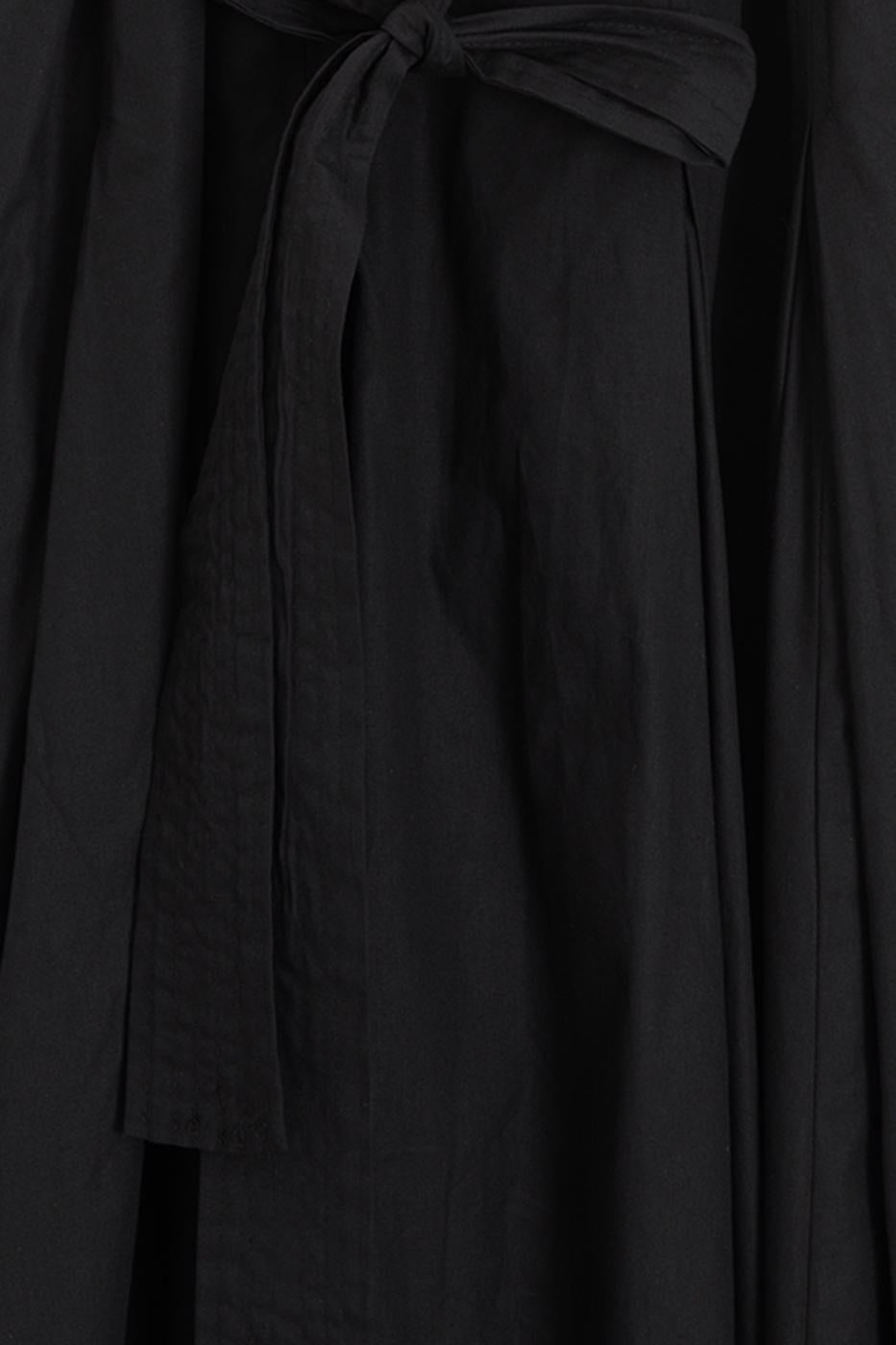 Pleated Cotton Midi Dress Black