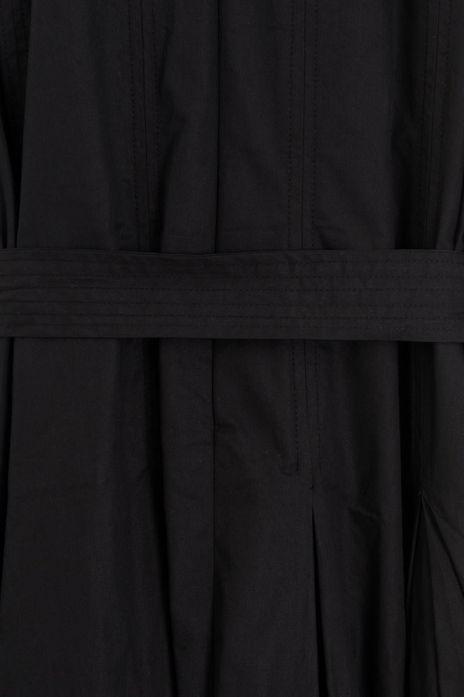 Pleated Cotton Midi Dress Black