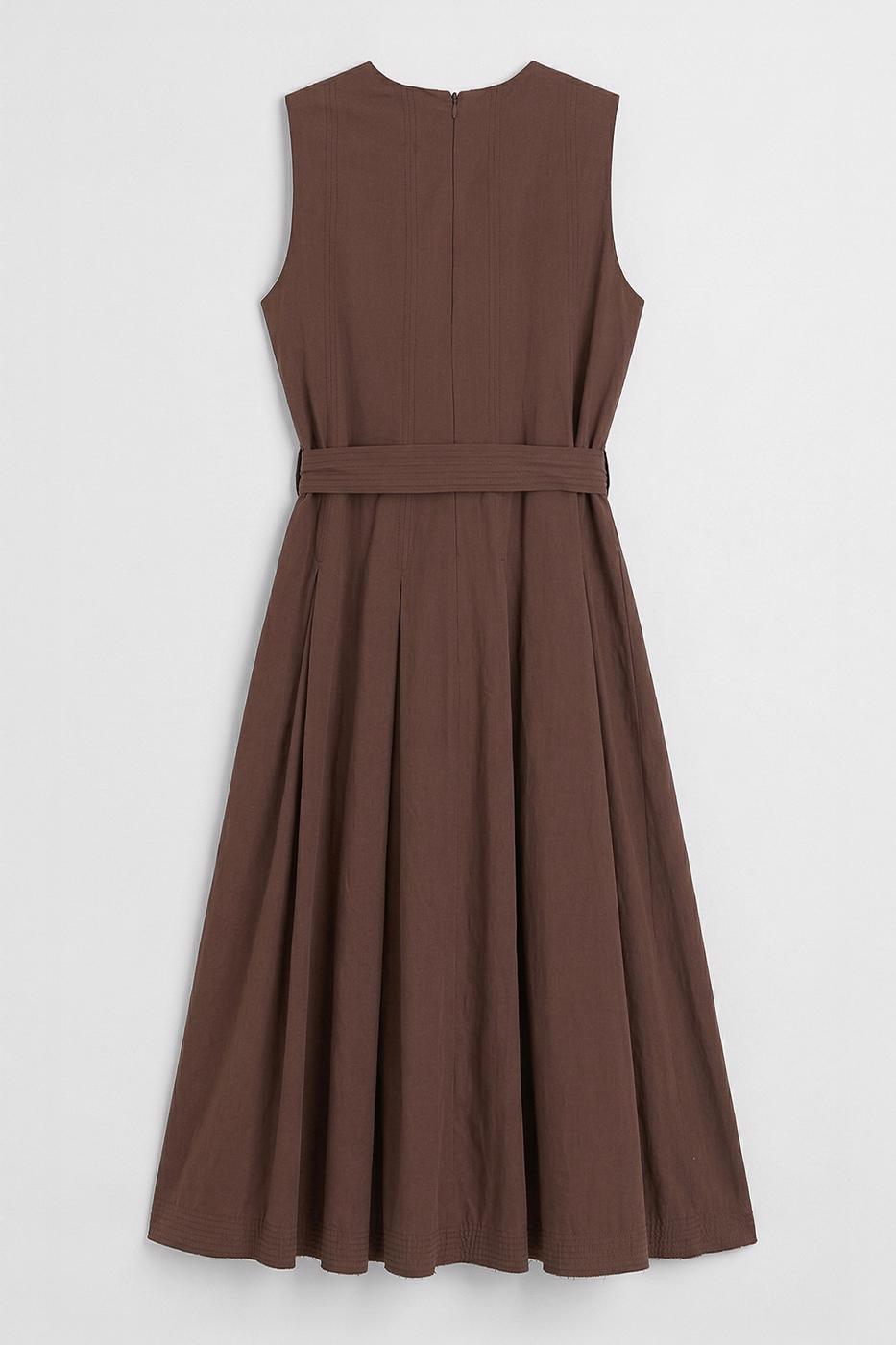 Pleated Cotton Midi Dress Cinnamon