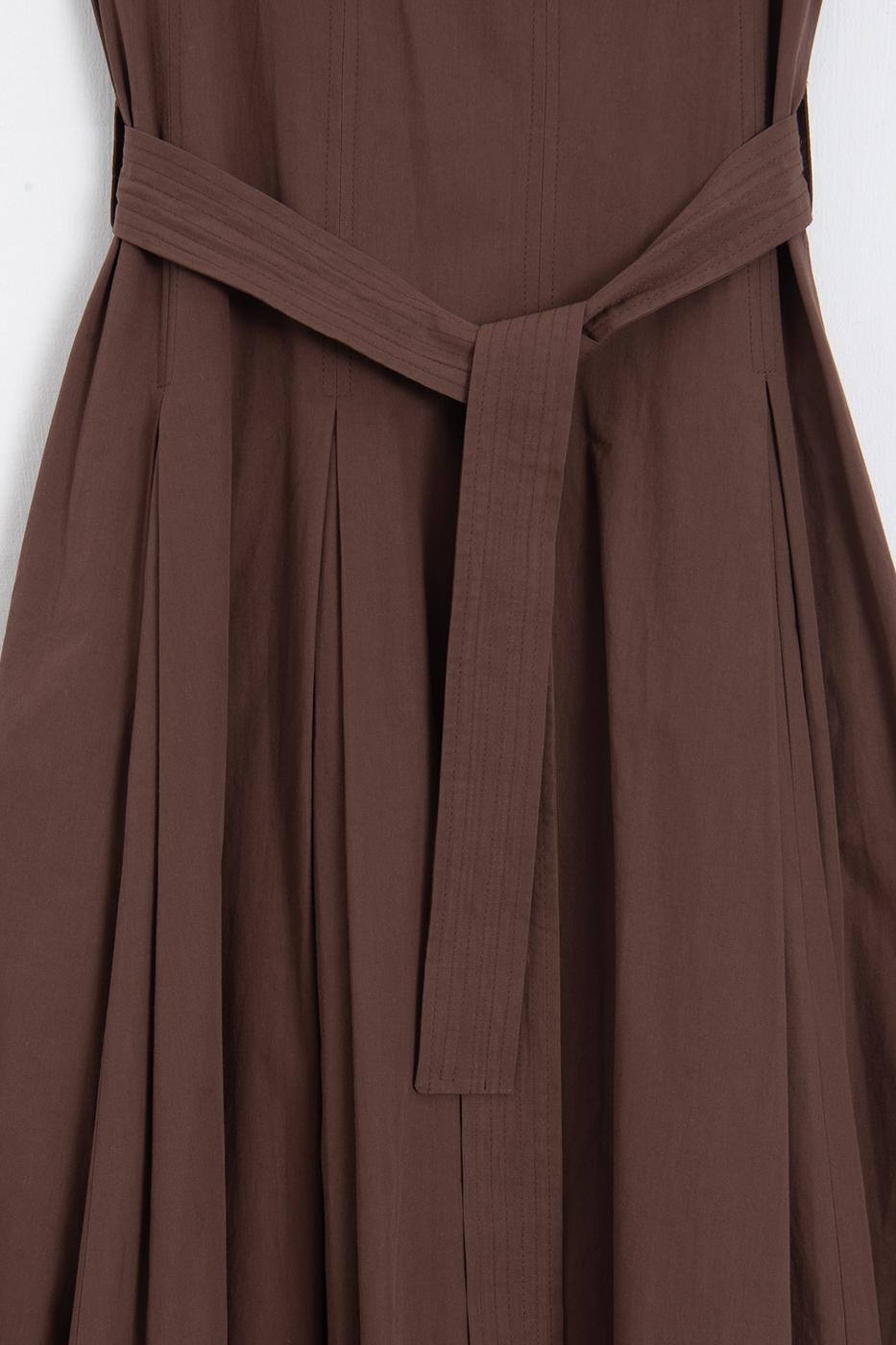 Pleated Cotton Midi Dress Cinnamon
