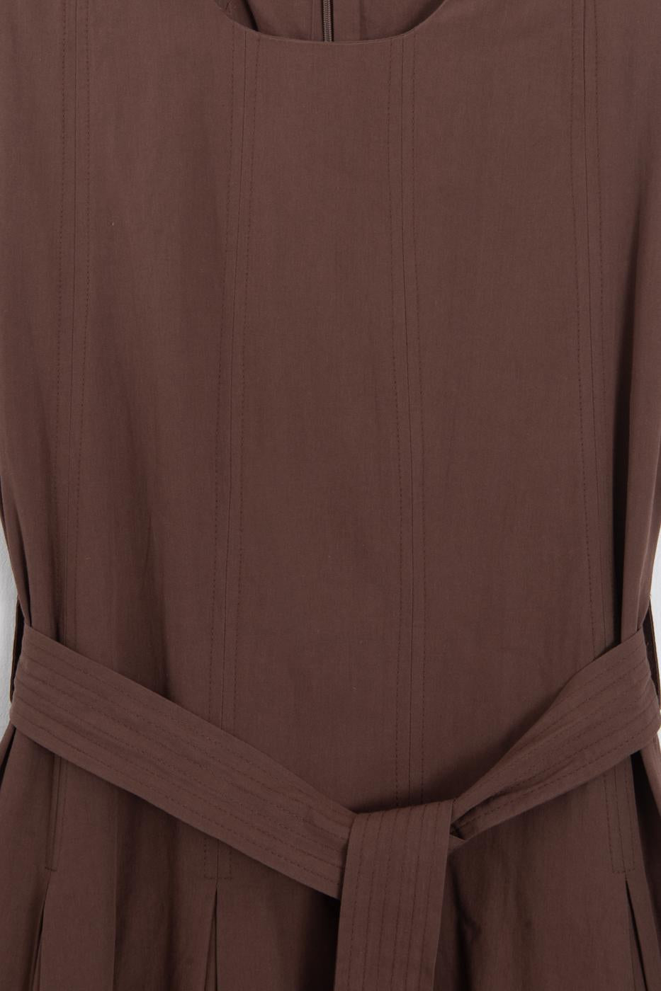 Pleated Cotton Midi Dress Cinnamon